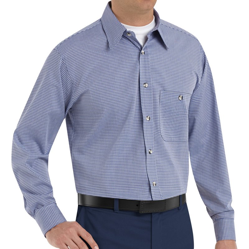 Red Kap Men's Mini-Plaid Uniform Long Sleeve Shirt