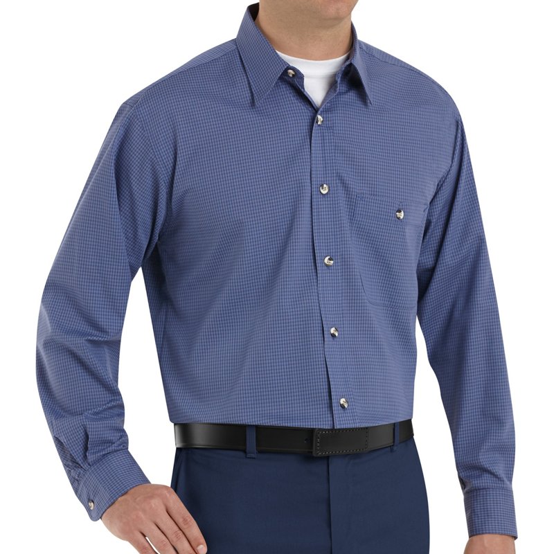 Red Kap Men's Mini-Plaid Uniform Long Sleeve Shirt