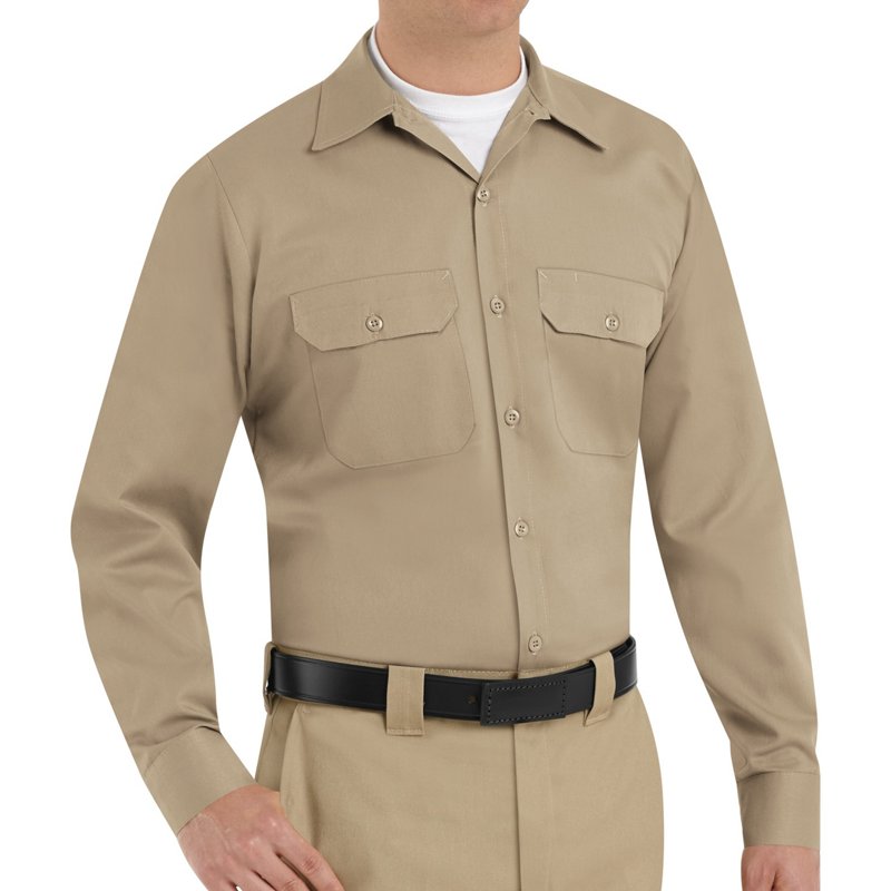 Men's Big Ben Twill Ls Workshirt,L, Cotton/Polyester, Button Fronts, 2 Pocket(s), Tan, L