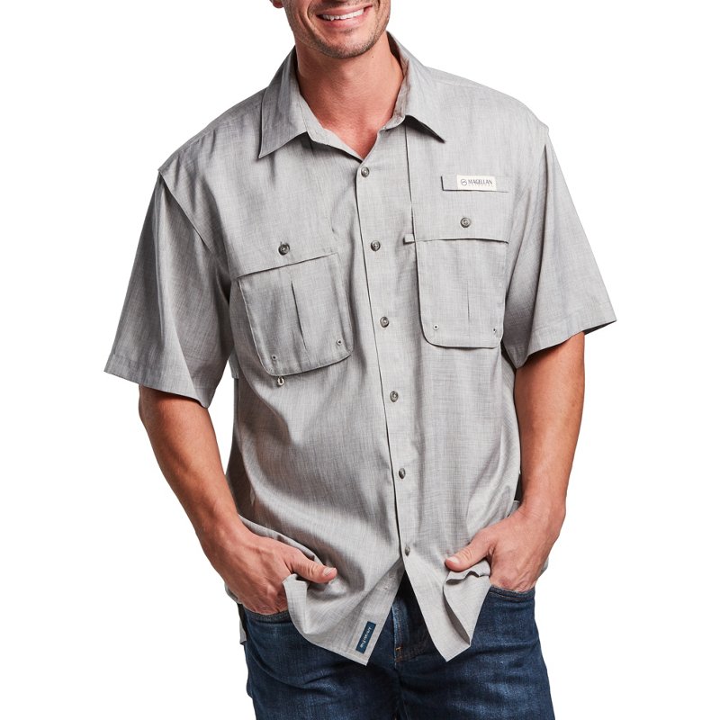 Magellan Outdoors Men's Aransas Pass Heather Short Sleeve Fishing Shirt Monument, Small - Men's Fishing Tops at Academy Sports