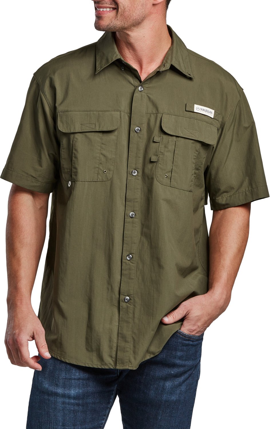 Magellan Outdoors Men's Laguna Madre Solid Short Sleeve Fishing Shirt                                                            - view number 1 selected