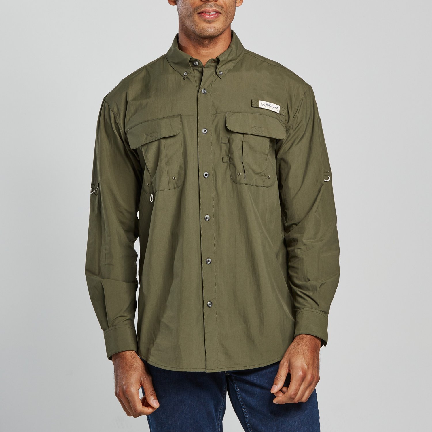Magellan Outdoors Men's Laguna Madre Solid Long Sleeve Fishing Shirt | Academy