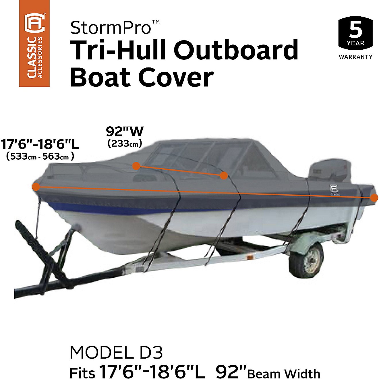 Classic Accessories StormPro Tri-Hull Outboard Boat Cover                                                                        - view number 4