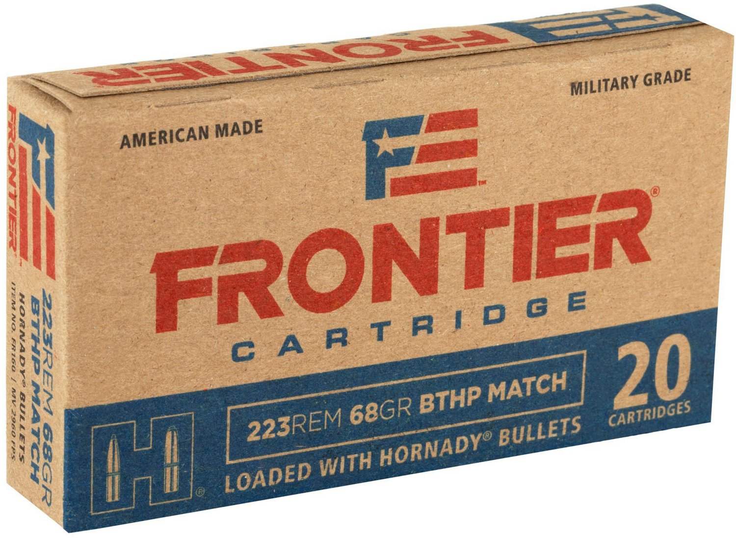 Frontier Cartridge FR160 .223 Remington 68-Grain Boat Tail Hollow Point Centerfire Rifle Ammunition - 20 Rounds