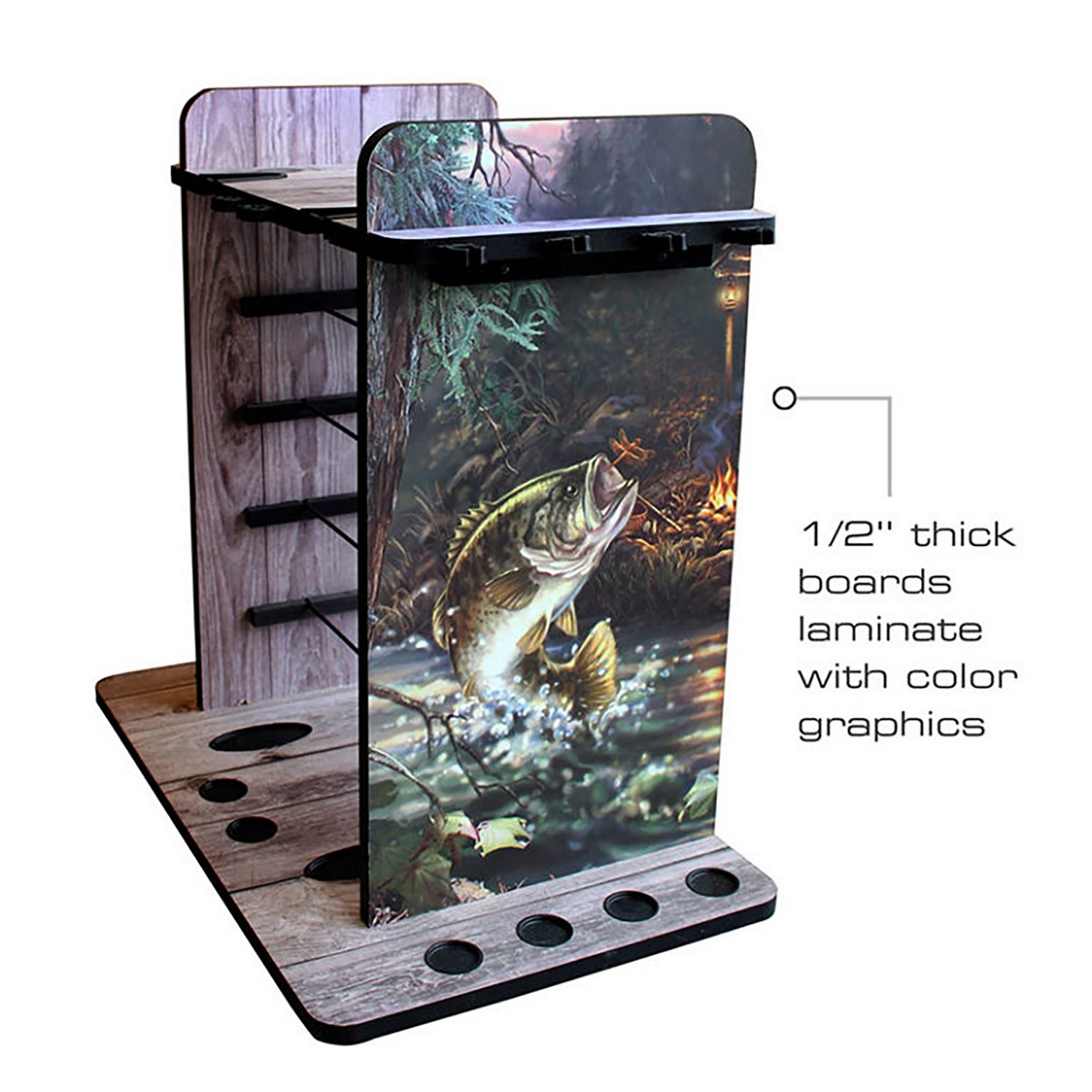 Rush Creek Bass 14 Fishing Rod Rack with 4 Bait Bin Storage - view number 3