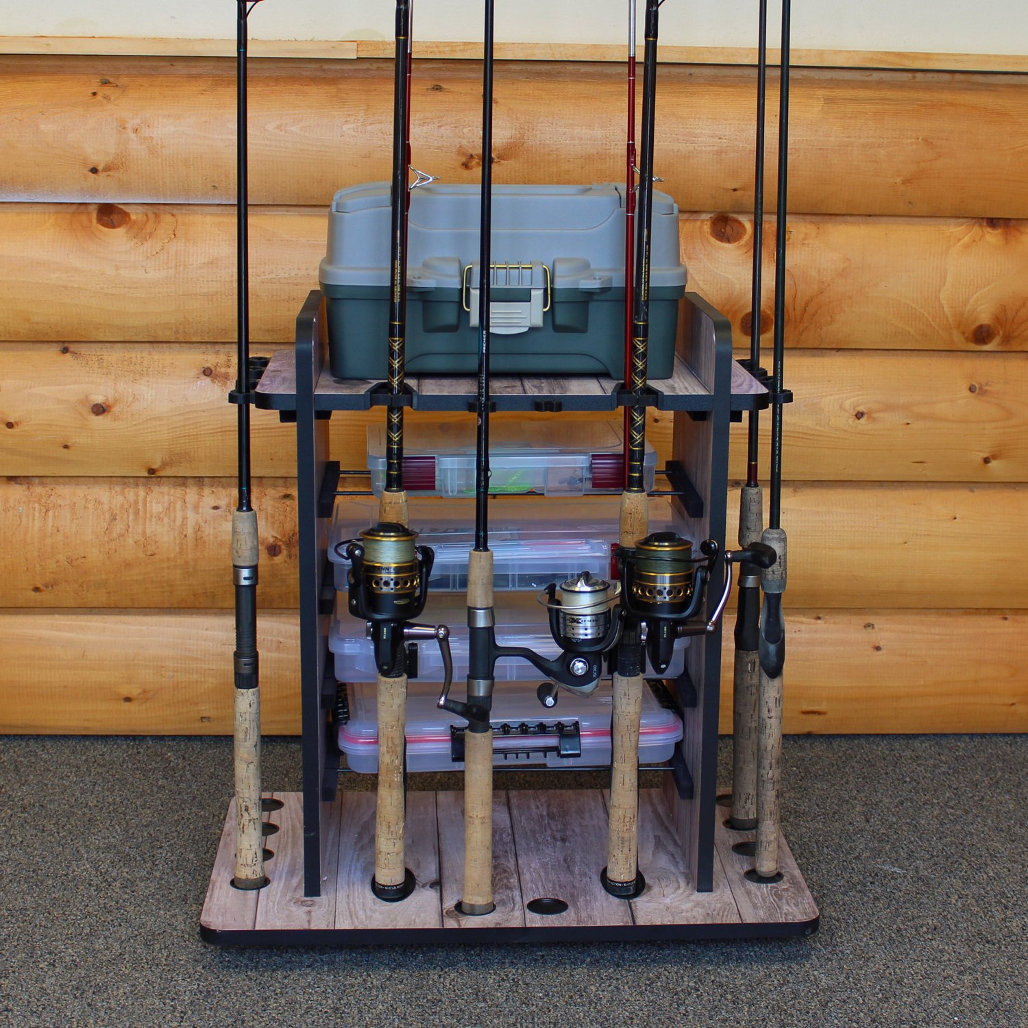 Rush Creek Bass 14 Fishing Rod Rack with 4 Bait Bin Storage - view number 7