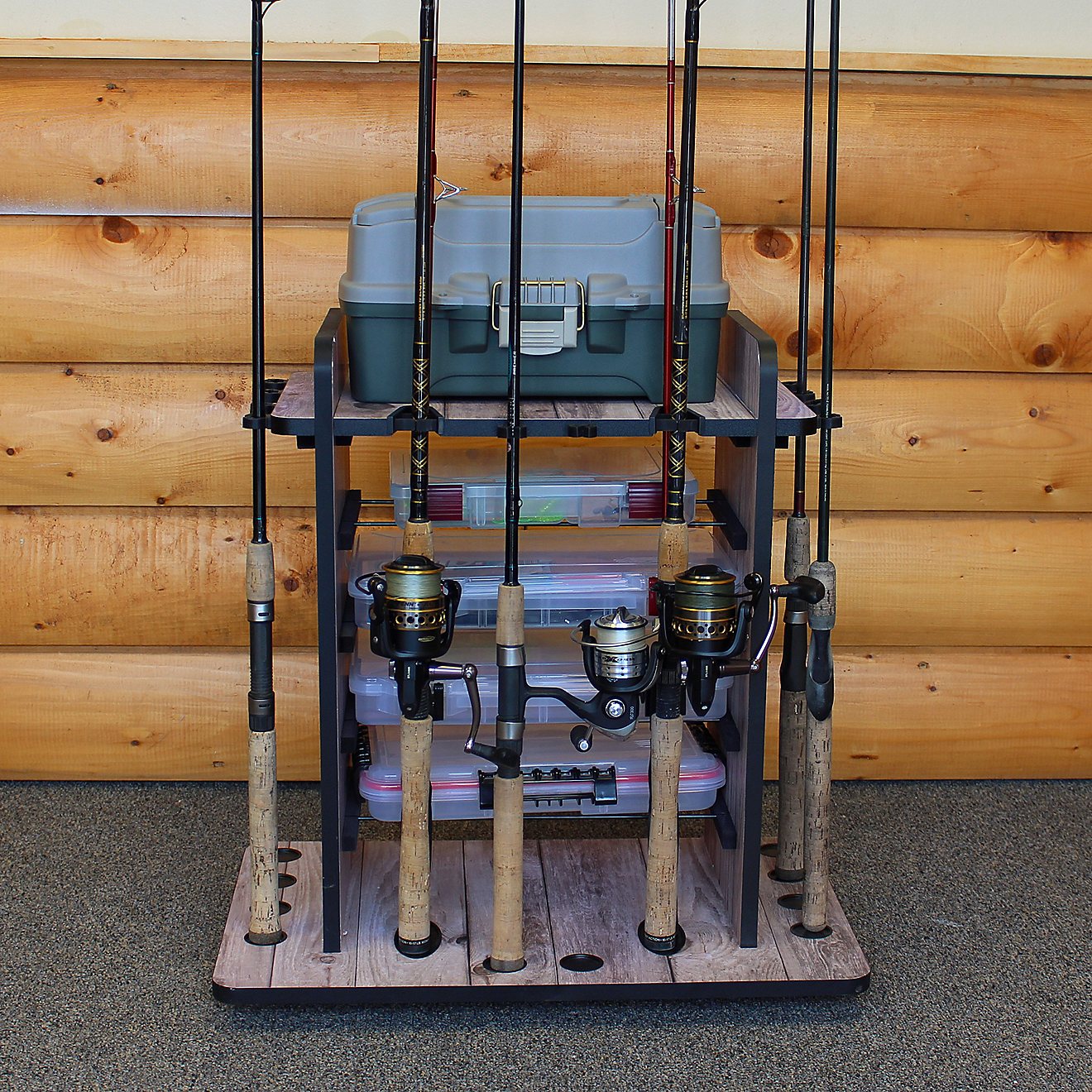 Rush Creek Bass 14 Fishing Rod Rack with 4 Bait Bin Storage                                                                      - view number 7