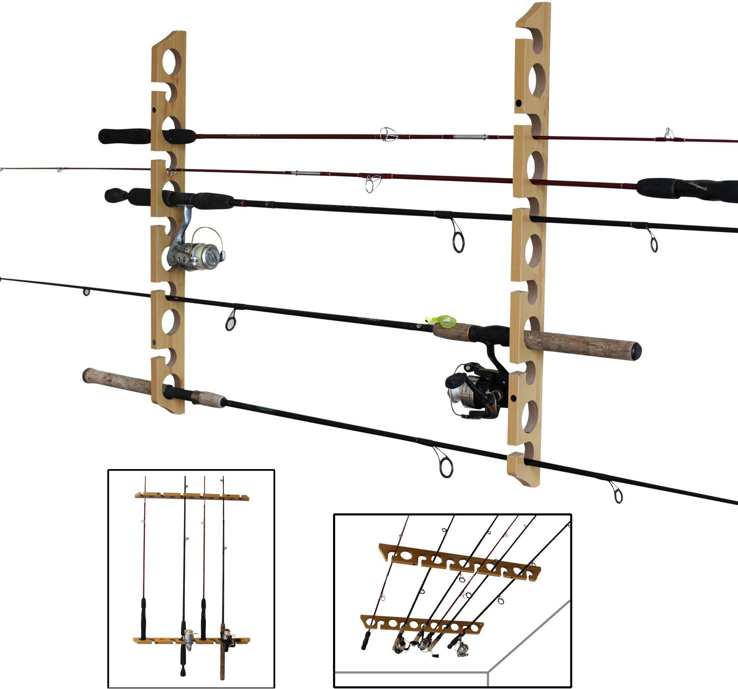 Rush Creek Creations 14 Fishing Rod Storage Rack with 4 Bait Bin