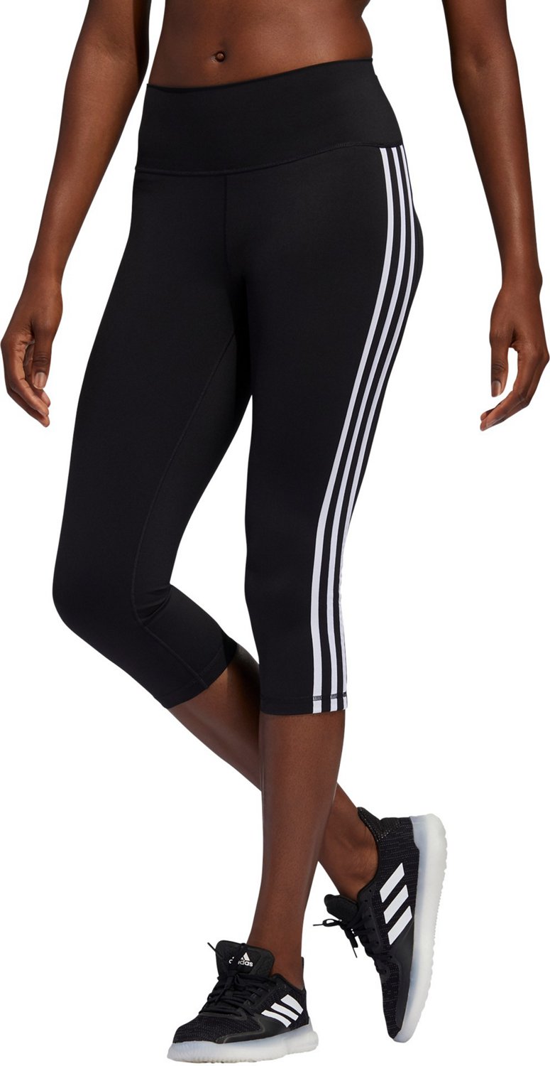 adidas Ladies' 3-Stripe High Rise Waistband 3/4 Capri Leggings -Select  Condition