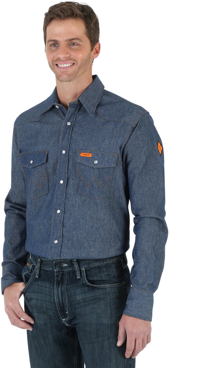 Wrangler Men's Flame Resistant Long Sleeve Denim Work Shirt | Academy