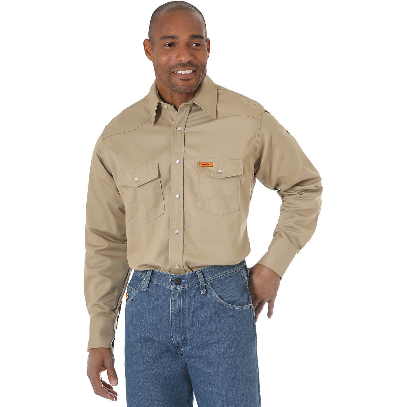 Wrangler Men's Flame Resistant Long Sleeve Denim Work Shirt | Academy
