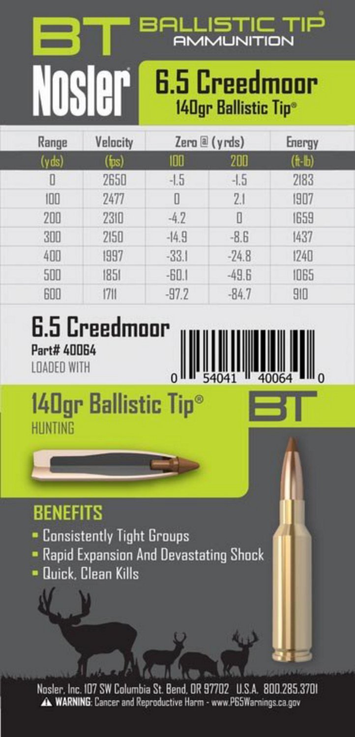 Nosler Ballistic Tip Hunting 6.5 Creedmoor Rifle Ammunition - view number 2