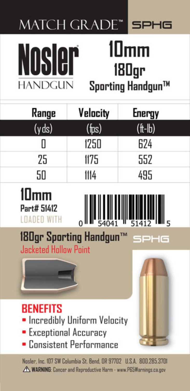 Nosler Match Grade 10mm 180-Grain Jacketed Hollow Point Ammunition - view number 2
