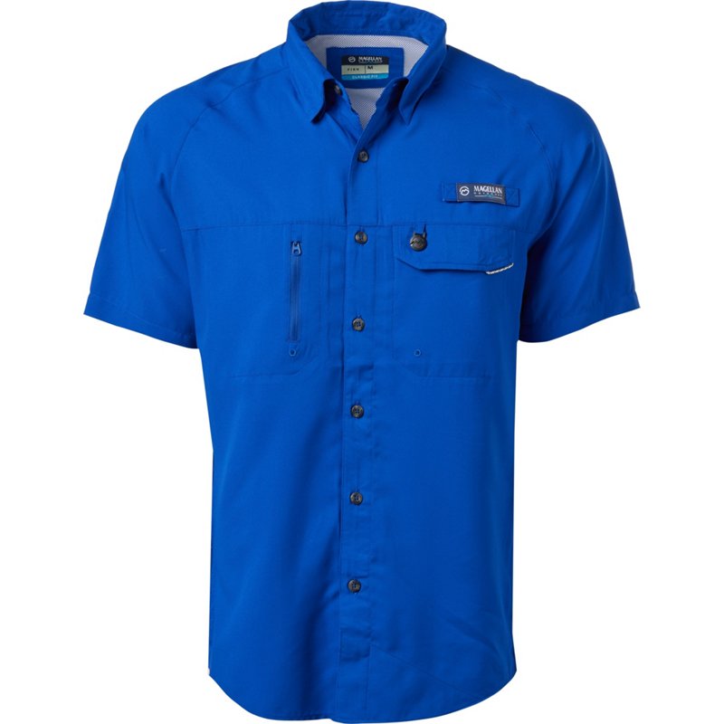 Magellan Outdoors Men's Pro Fish Short Sleeve Fishing Button-Down Shirt Surf The Web, Medium - Men's Fishing Tops at Academy Sports