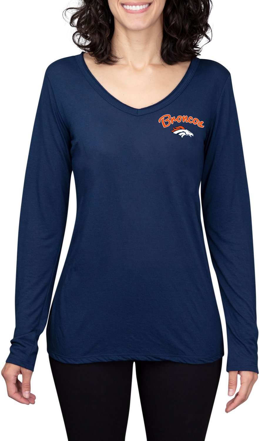 Women's Fanatics Branded Navy Denver Broncos Hometown Sweep Long Sleeve V-Neck T-Shirt