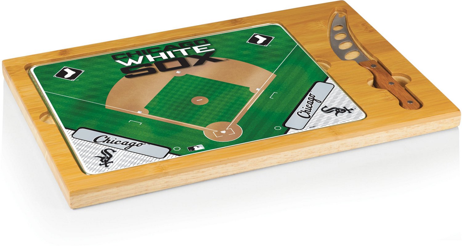 Picnic Time Chicago White Sox Icon Glass Top Cutting Board and Knife Set