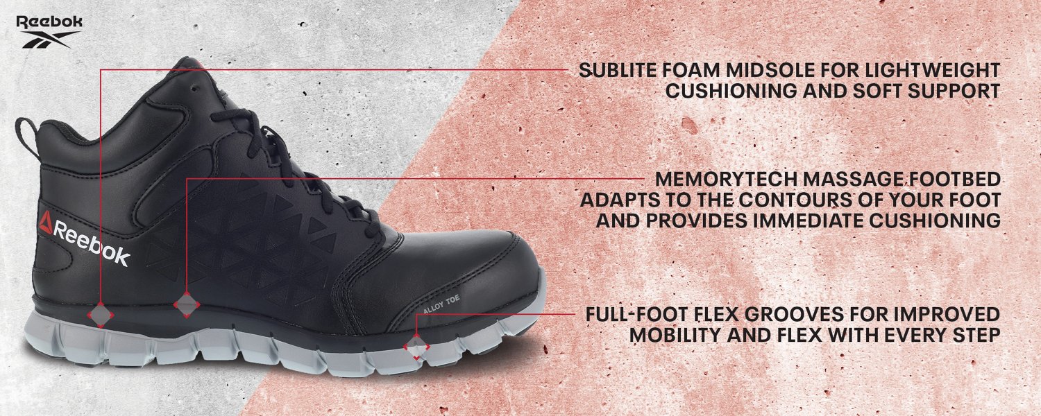 Reebok Men's SubLite Cushion Mid EH Alloy Toe Lace Up Work Shoes - view number 6