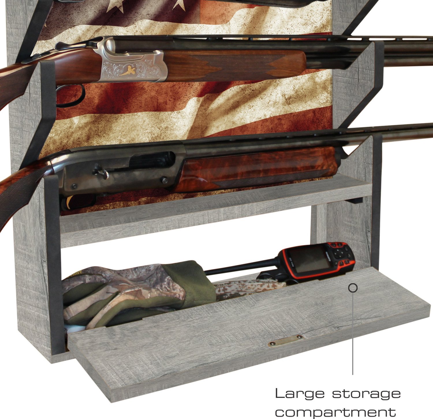 Rush Creek Americana 4-Gun Wall Rack with Storage                                                                                - view number 5
