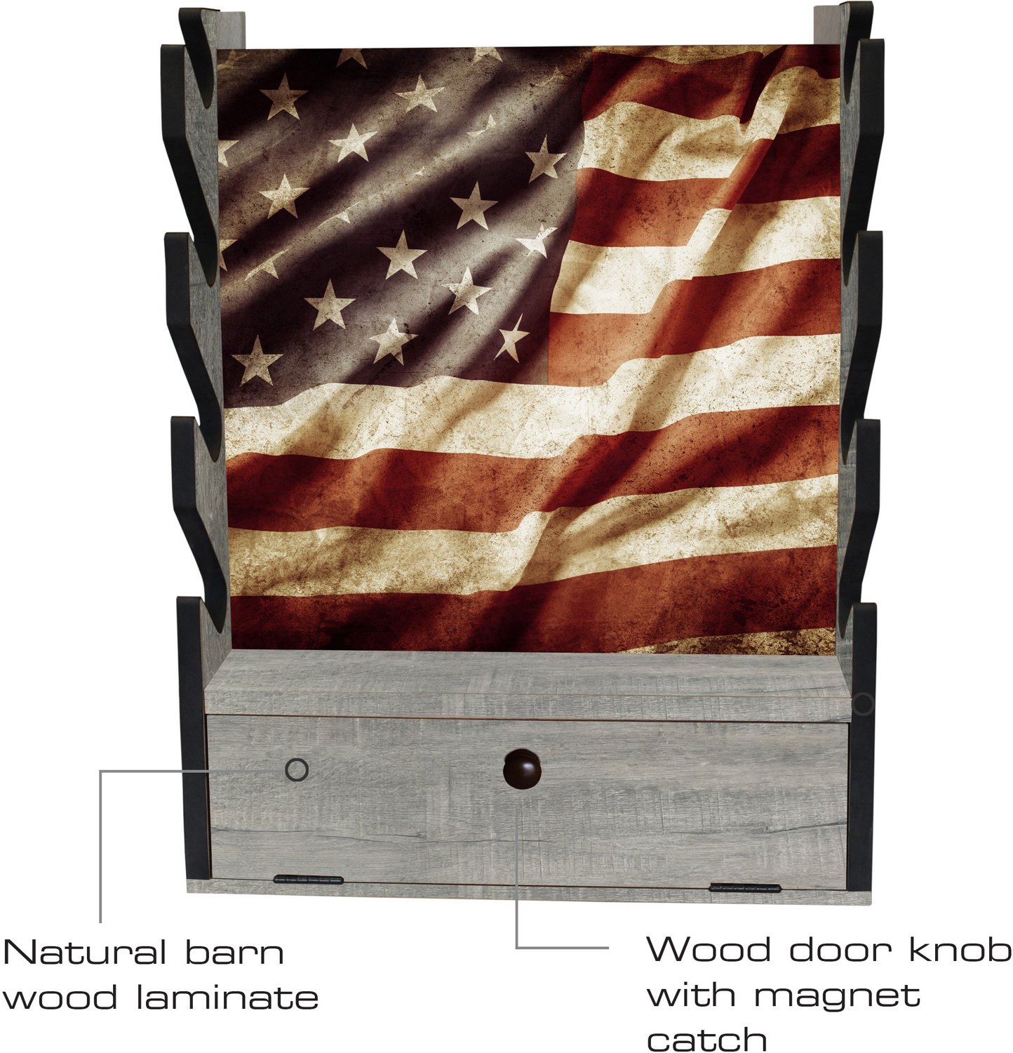 Rush Creek Americana 4-Gun Wall Rack with Storage                                                                                - view number 3