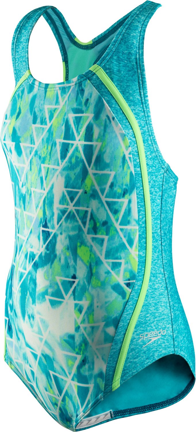 Speedo Girls Printed Sport Splice 1 Piece Swimsuit Academy