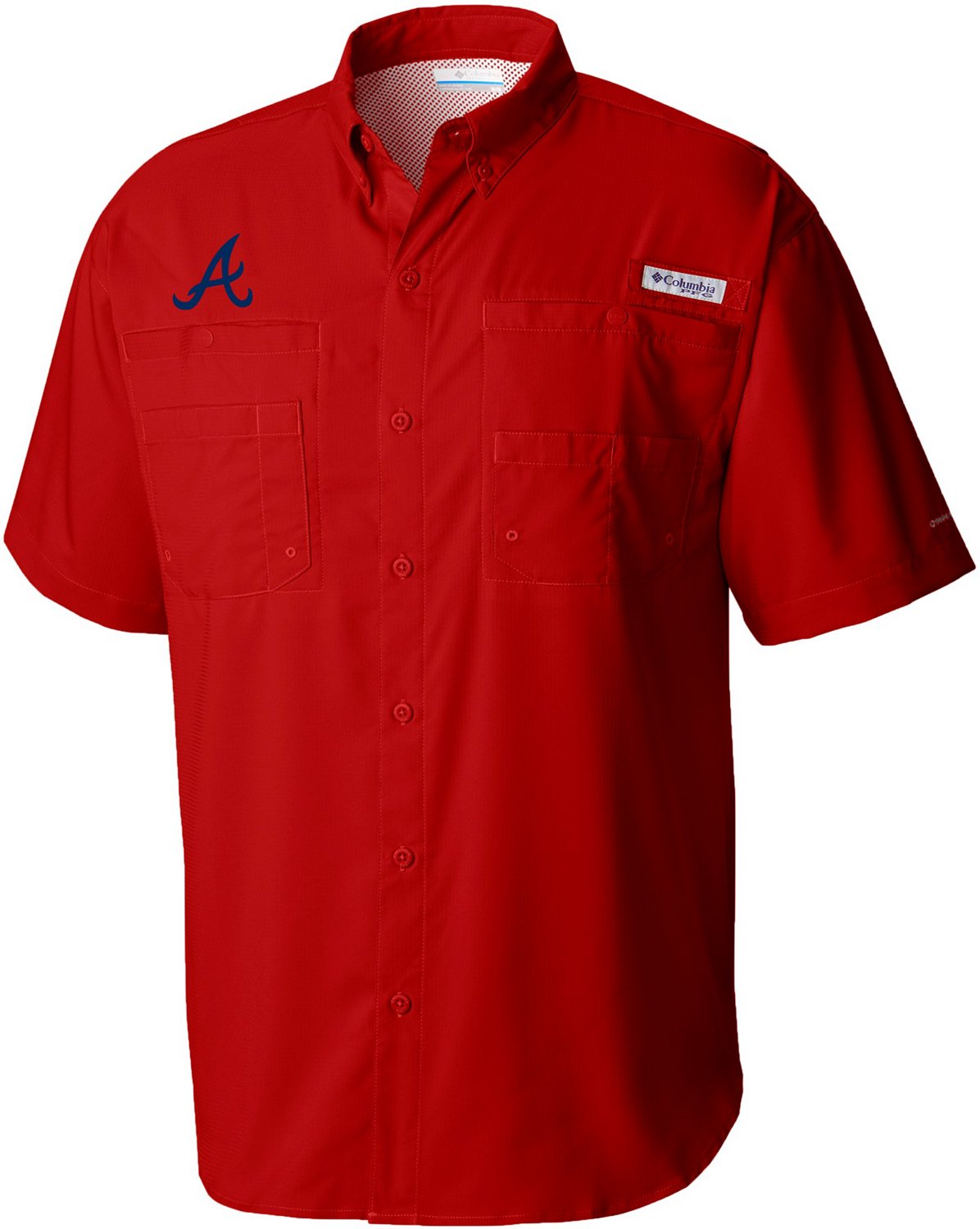 Men's Atlanta Braves Columbia Navy/Red Tamiami Colorblock Button-Down  Omni-Shade Shirt