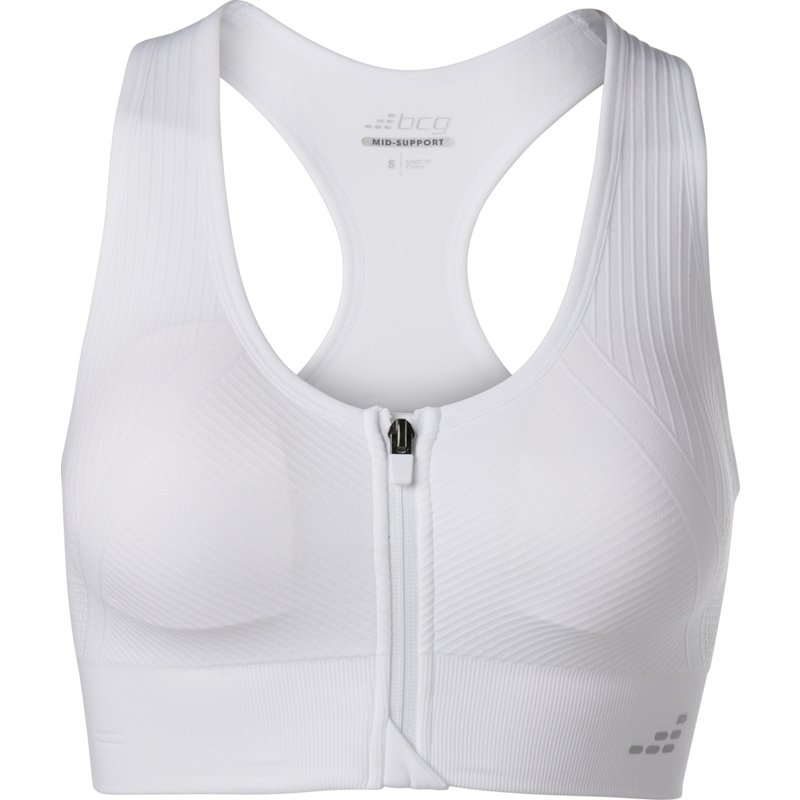 BCG Women's Seamless Zip Front Mid Impact Sports Bra Bright White, Small - Women's Workout Bras at Academy Sports