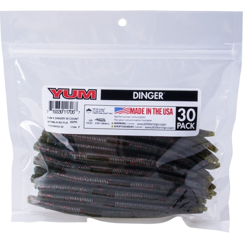 YUM Dinger Soft Bait Bulk Pack, Watermelon Red Flake
