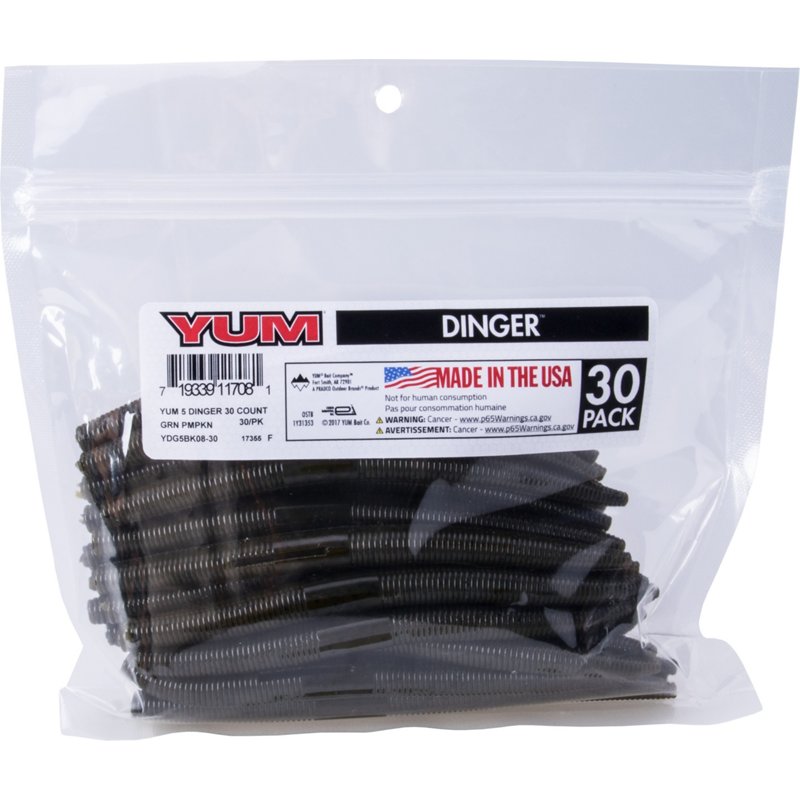 YUM Dinger Soft Bait Bulk Pack, Green Pumpkin