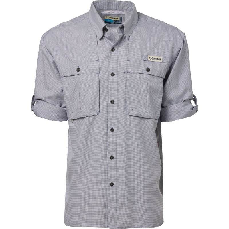 Magellan Outdoors Men's Aransas Pass Mini Check Long Sleeve Fishing Shirt Monument/White, 2X-Large - Men's Fishing Tops at Academy Sports
