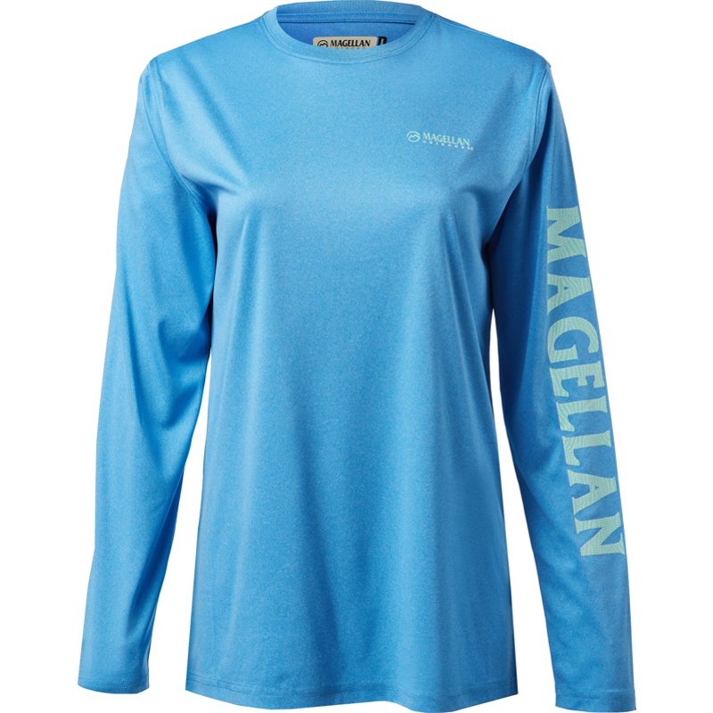 Magellan Outdoors Women's Caddo Lake Logo Crew Long Sleeve T-Shirt Blue Aster Americana, X-Large - Women's Fishing Tops at Academy Sports