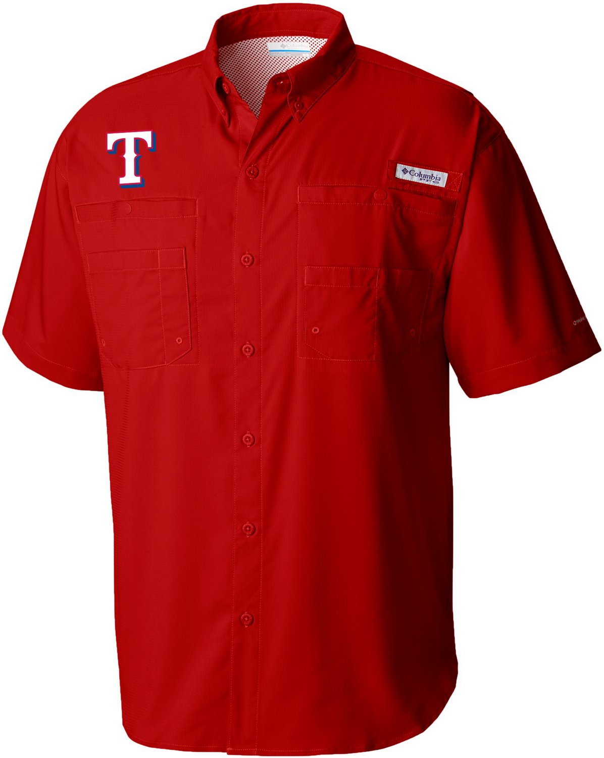 Texas Rangers Columbia Short Sleeve Tamiami Button Down Shirt - Light Blue