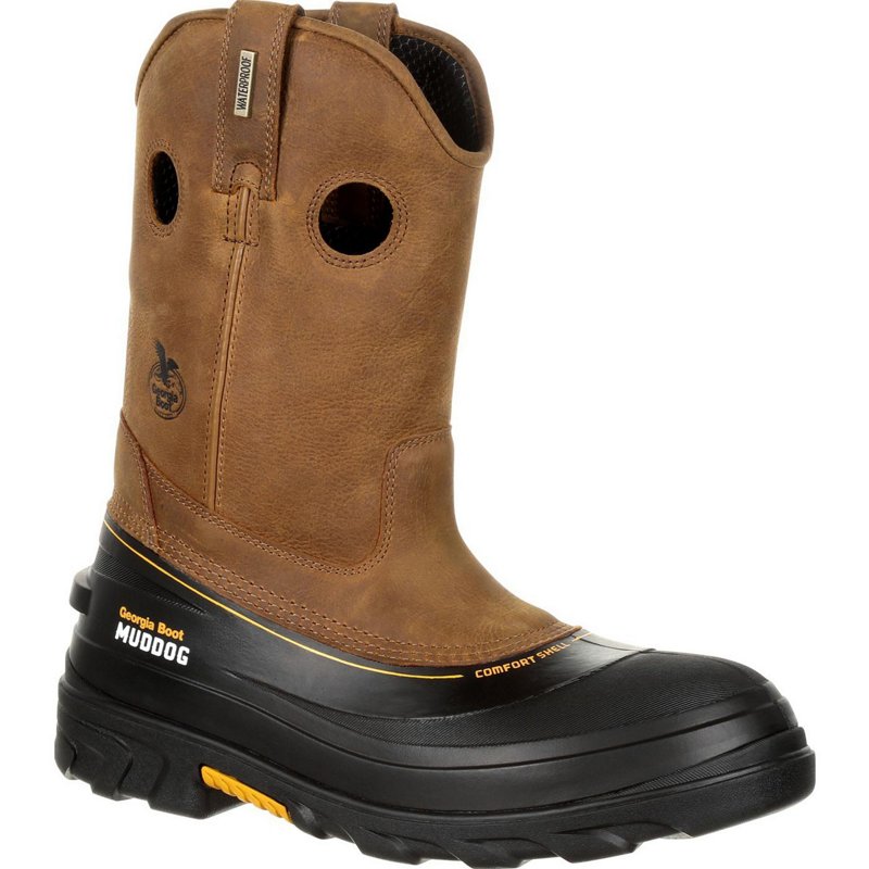 Georgia Men's Muddog Waterproof CT Wellington Work Boots Barracuda Gold, 10.5 - Wellington Steel Toe Work Boots at Academy Sports