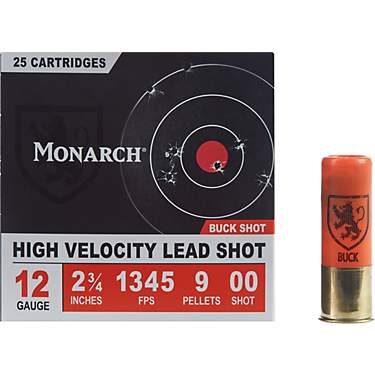 Monarch High Velocity 12 Gauge Buck Shotshells - 25 Rounds                                                                      