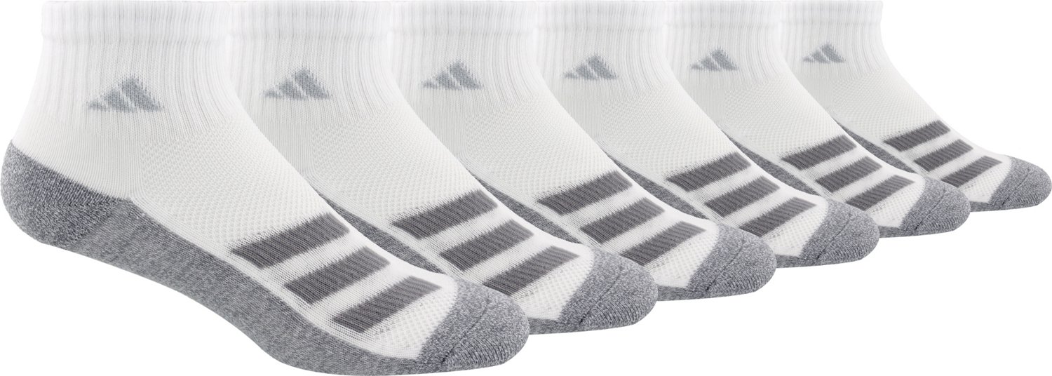 adidas Youth Cushioned Angle Stripe Quarter Socks – 6 Pack (White/Grey, L)