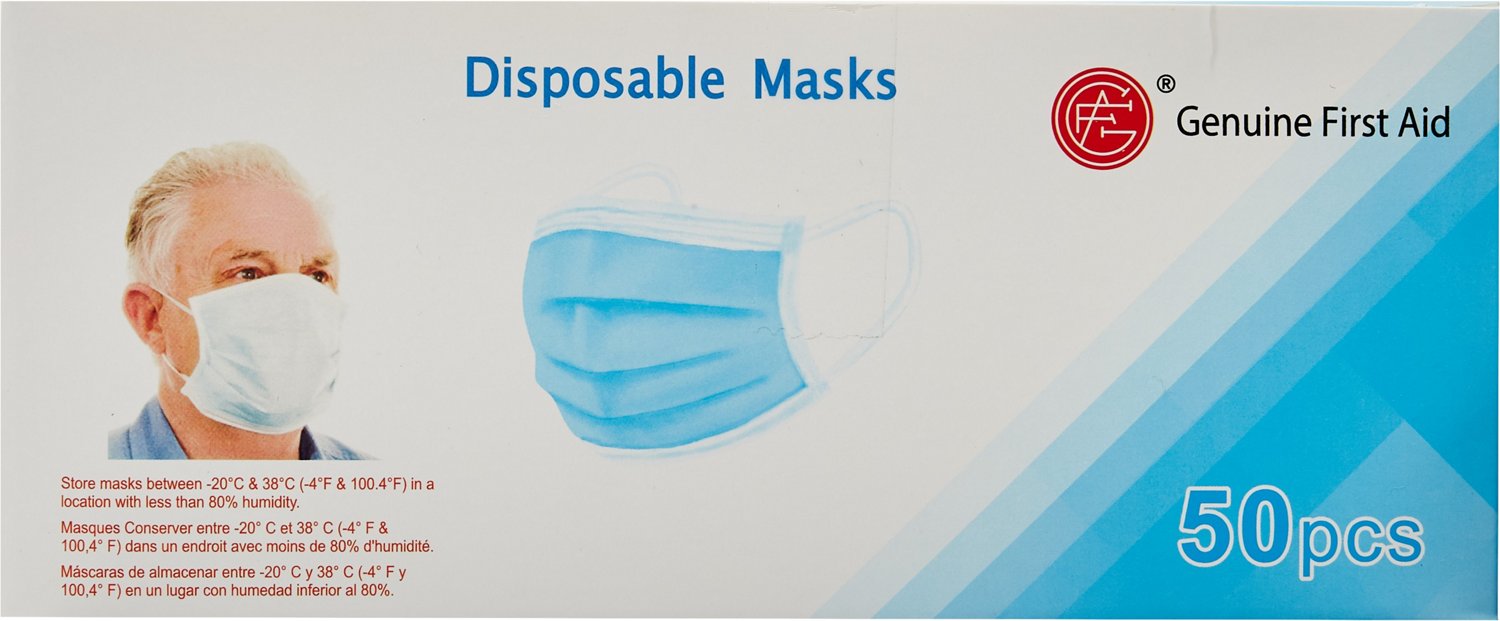 Genuine First Aid 3Ply Disposable Face Masks 50Pack Academy