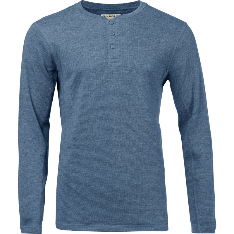 Magellan Outdoors Men's Base Camp Thermal Heathered Long Sleeve Henley Shirt Top Moonlit Ocean Heather, Large - Branded Graphic T's at Academy Sports