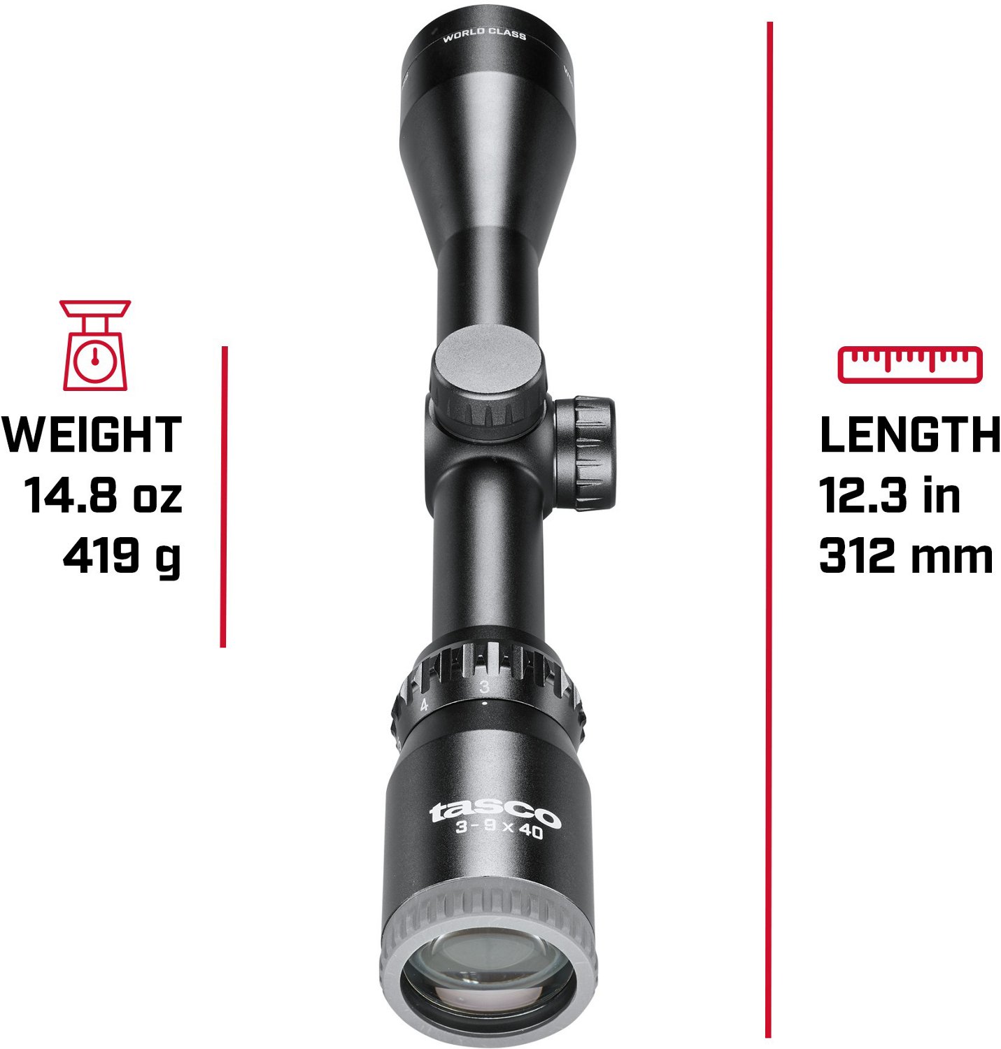 Tasco World Class 3 - 9 x 40 Riflescope | Academy