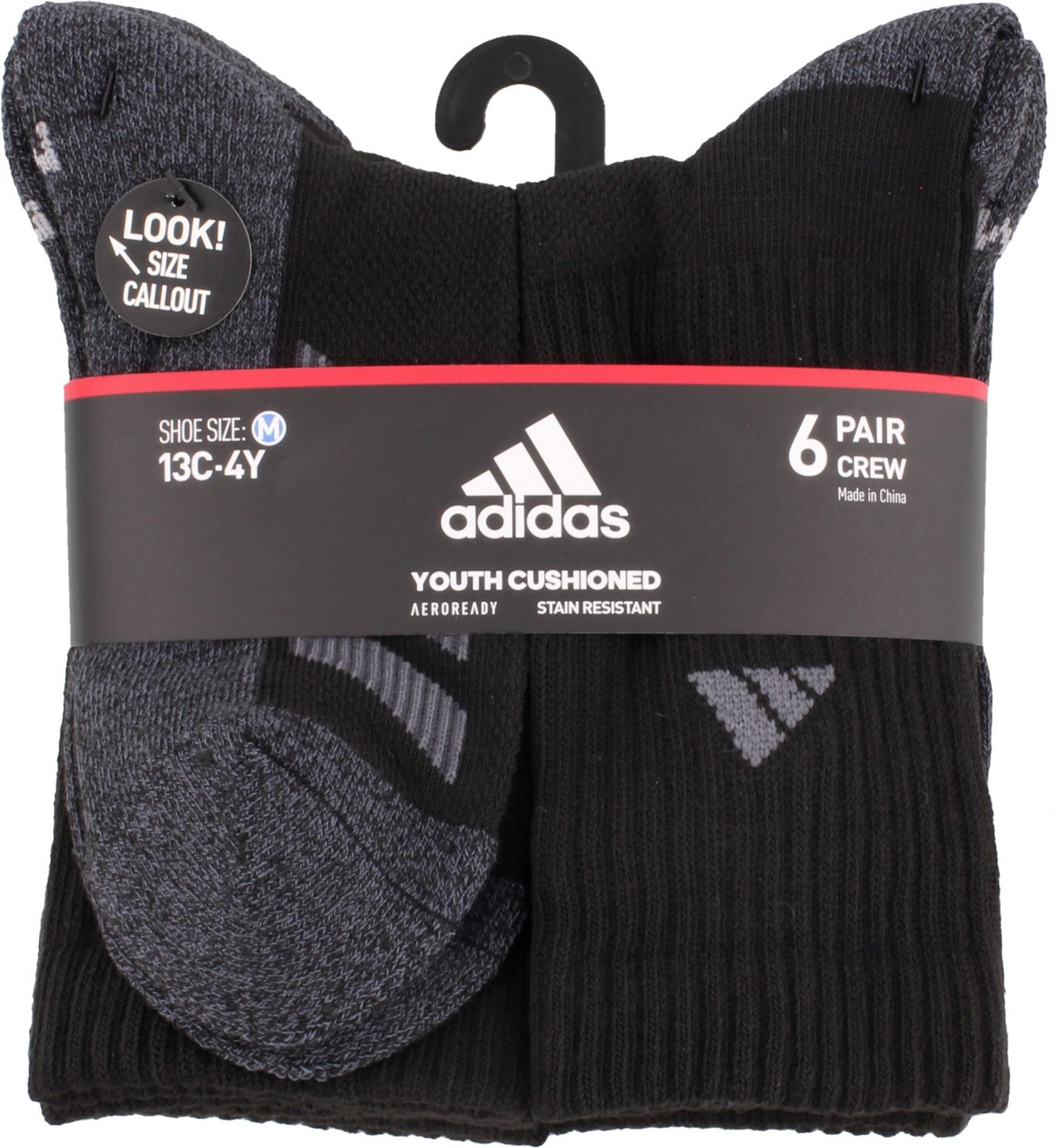 adidas Cushioned Angle Stripe Crew Socks 6 Pairs - Black, EW4445