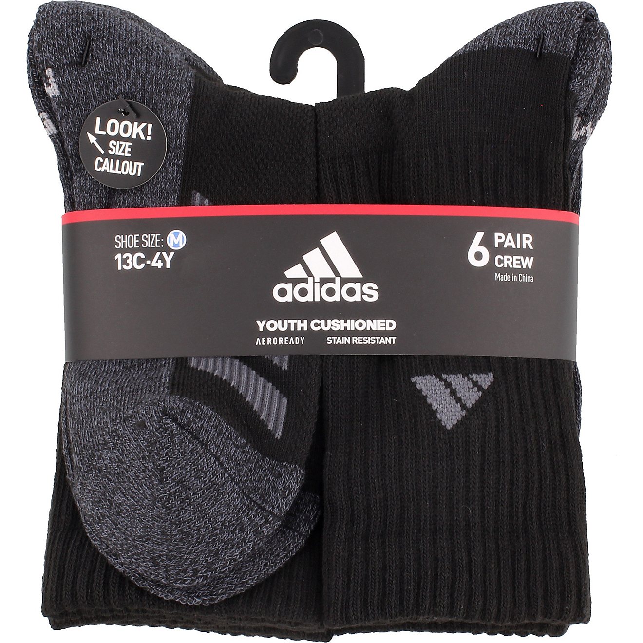 adidas Youth Cushioned Angle Stripe Crew Socks 6-Pack                                                                            - view number 3