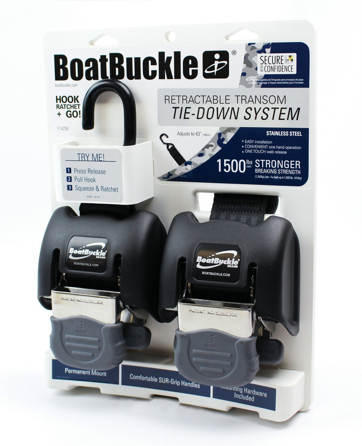 BoatBuckle Retractable Transom Tie-Down Straps