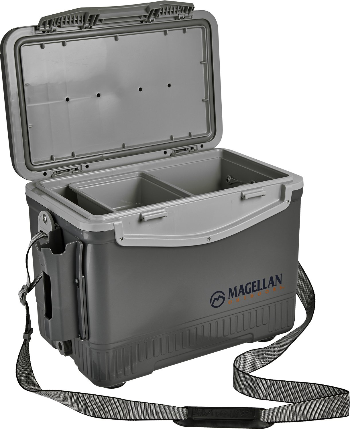 Magellan 19 Quart Fishing Bait Box Cooler Shoulder Strap Rod Holder Aerator  Hole