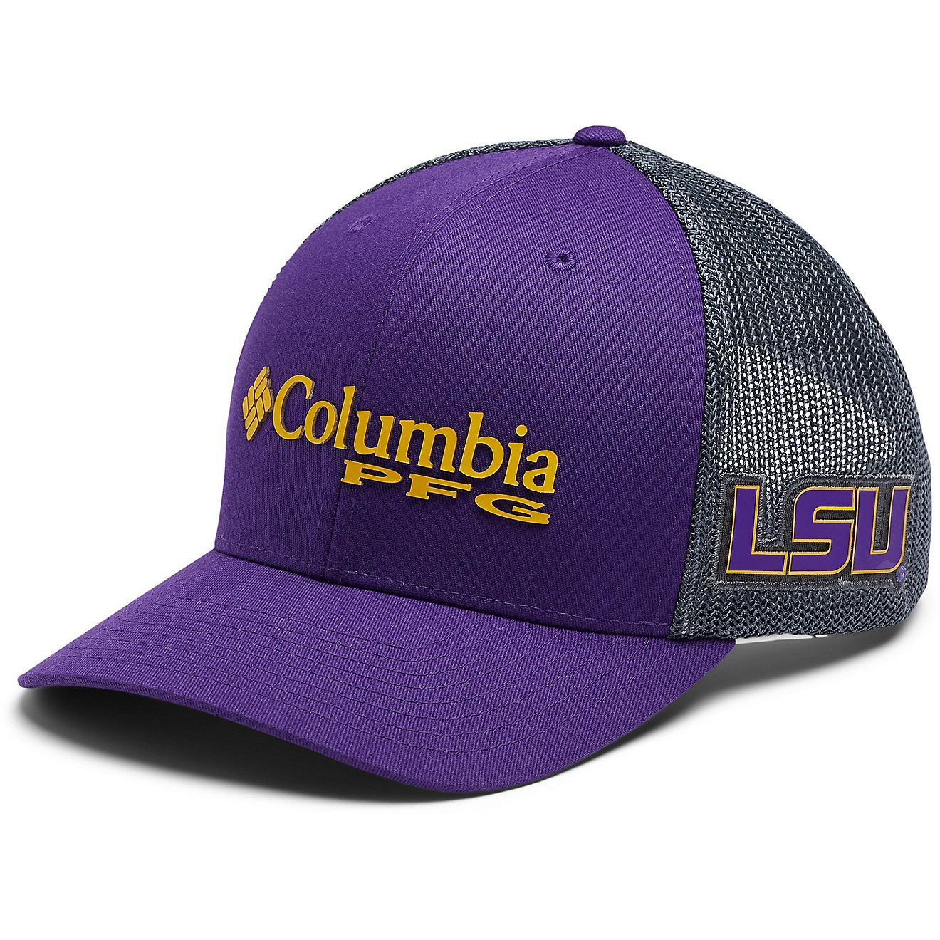 Columbia Sportswear Men's Louisiana State University PFG Mesh Snap Back Ball Cap                                                 - view number 1