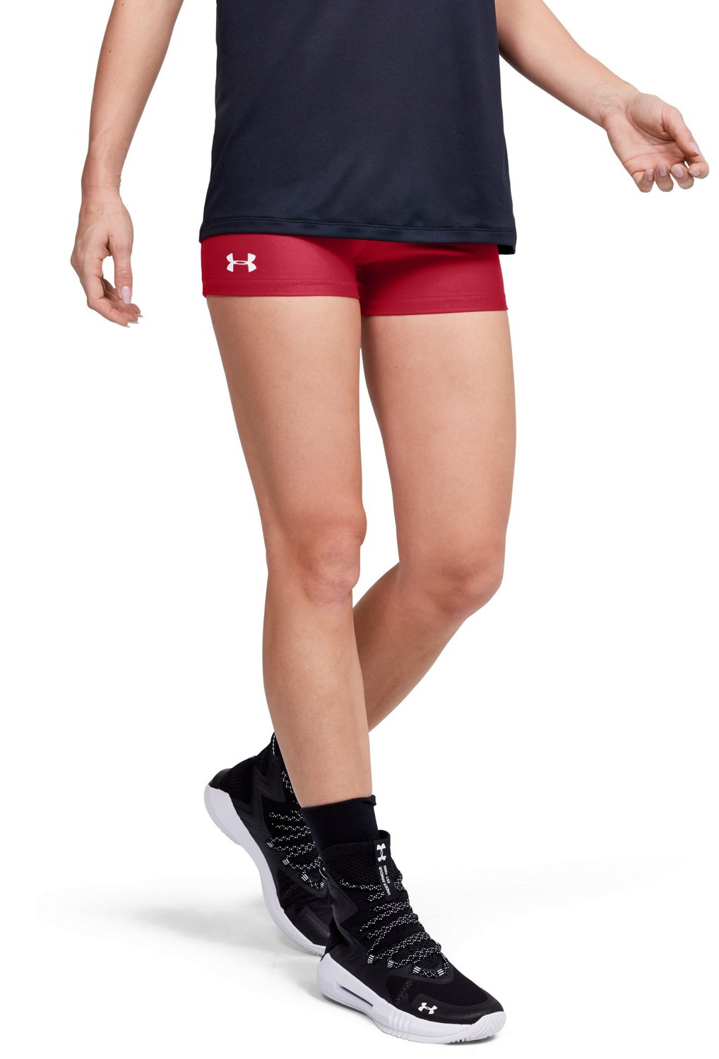 Girls Under Armour black fitted shorty shorts size YMD Volleyball Cheer  Athletic