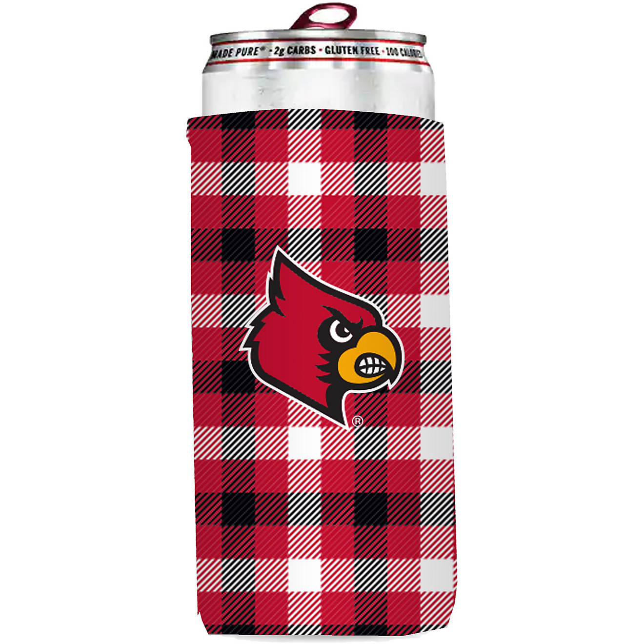 Logo Brands University of Louisville Plaid Slim Can Coozie                                                                       - view number 1