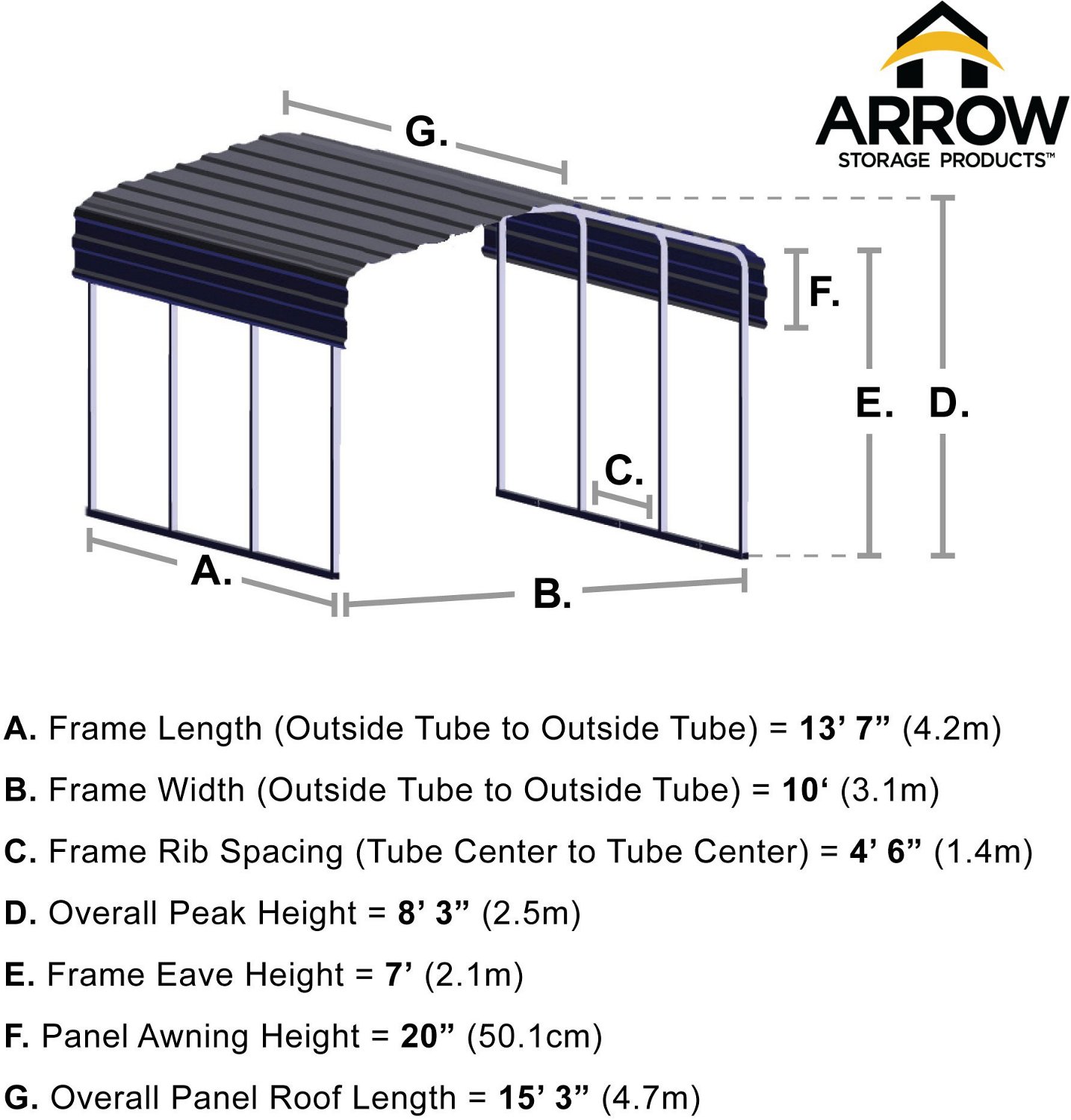 Steel Carport 10 x 15 x 7 ft. - view number 8