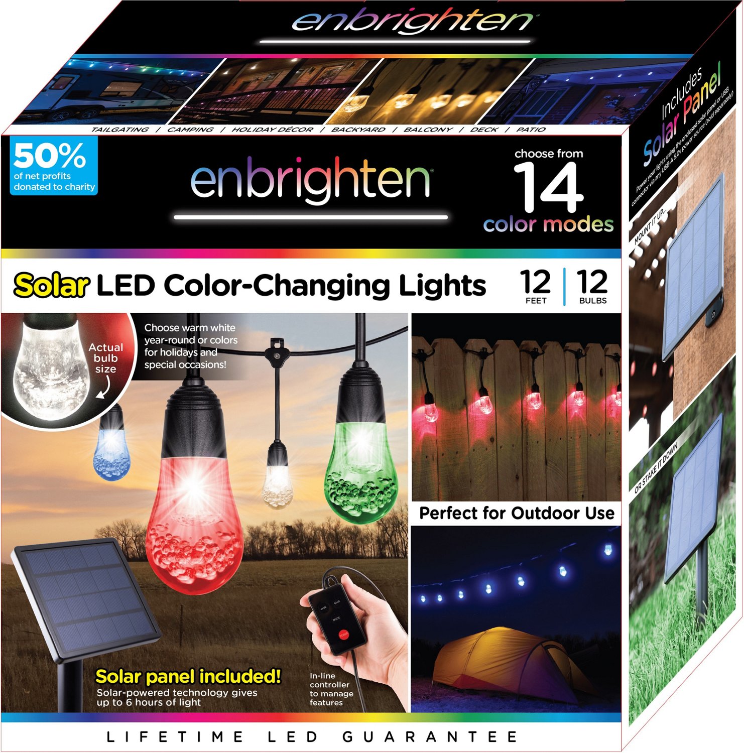 Enbrighten Color Select 12ft USB LED String Lights with Solar Panel