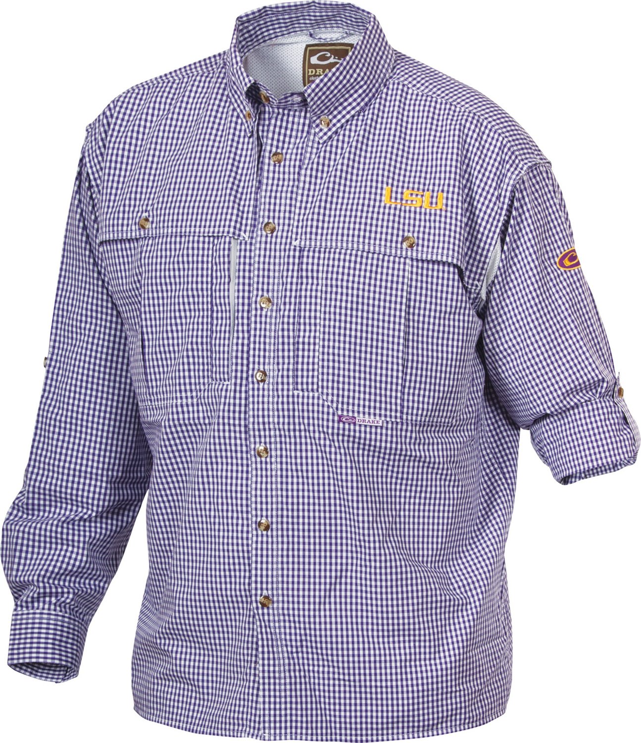 Drake Waterfowl Men's Louisiana State University Plaid Wingshooter Button-Down Shirt - view number 2