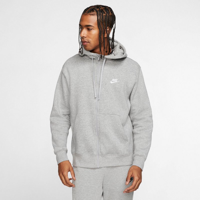 Nike Men's Sportswear Club Fleece Full-Zip Hoodie Dk Grey Heather/Matte Silver/White, X-Small - Men's Athletic Fleece at Academy Sports product image