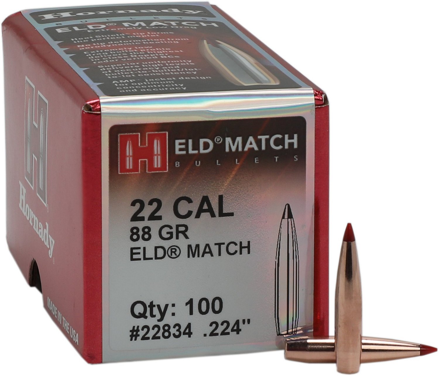 Hornady Eld Match 22 Caliber 88 Grain Rifle Reloading Bullets Academy