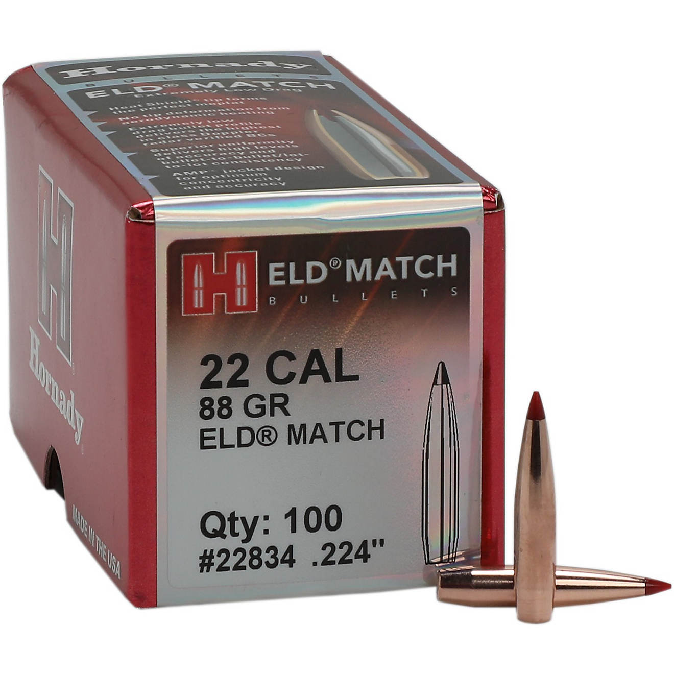 Hornady ELD Match .22 Caliber 88-Grain Rifle Reloading Bullets                                                                   - view number 1